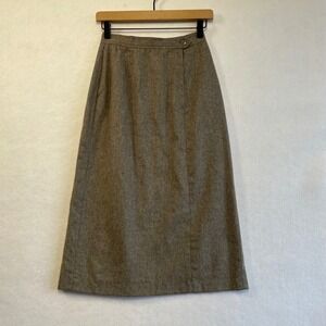 David N. Vintage Gray Beige Wool Blend A-Line Midi Skirt Lined Back Slit Size 10